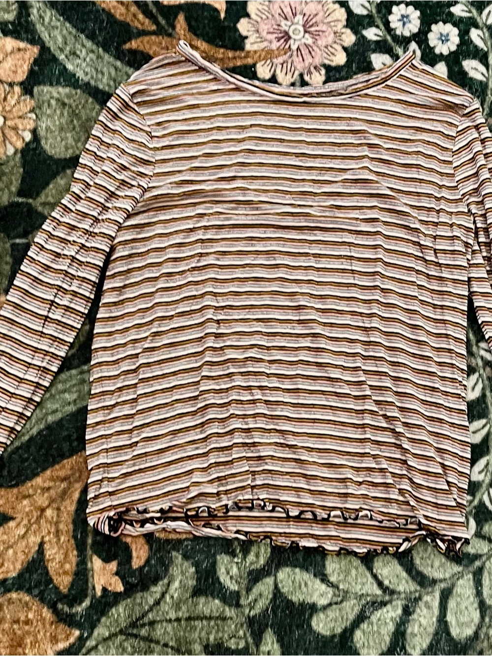 Mudd Striped Long Sleeve Top in Brown, Cream, and Black